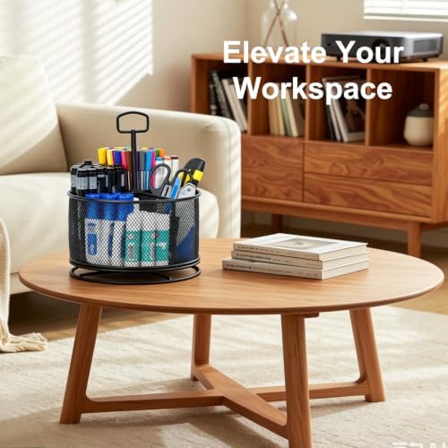 360 Degree Rotating Pen Holder for Desk (Black, with Handle)