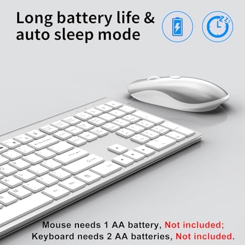 Slim Silent Full Size Wireless Keyboard Mouse ComboWhite