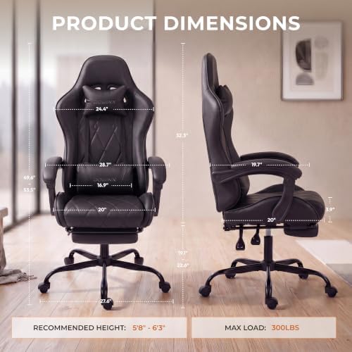 Dowinx Gaming Chair with Footrest, Ergonomic Office Chair, Black