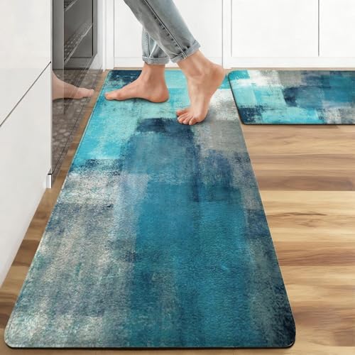 Anti Fatigue Kitchen Mats, 17.3"x47"+17.3"x29", Teal