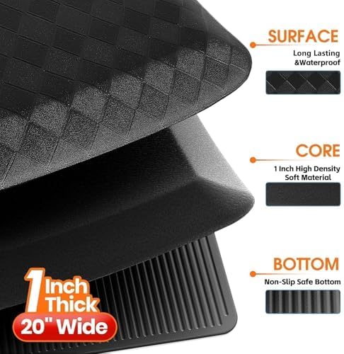 1" Thick Kitchen Mats for Floor, Water Resistant Floor Rug,Black/39" x 20"