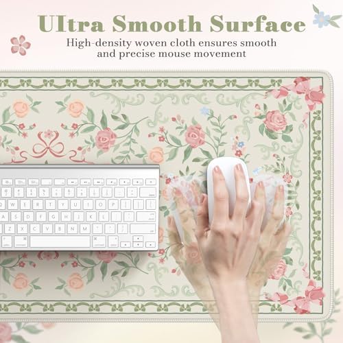 HAOCOO Cute Green Bow Desktop Mat, 35.4" x 15.7" Keyboard Pad for Office