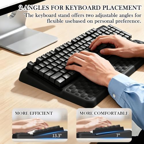 2 in 1 Ergonomic Keyboard Wrist Rest & Mouse Pad Set Adjustable Angle Keyboard Stand Riser Tray with Storage Pen Slot Slow Rebound Memory Foam Wrist Support Pad for Office Home School