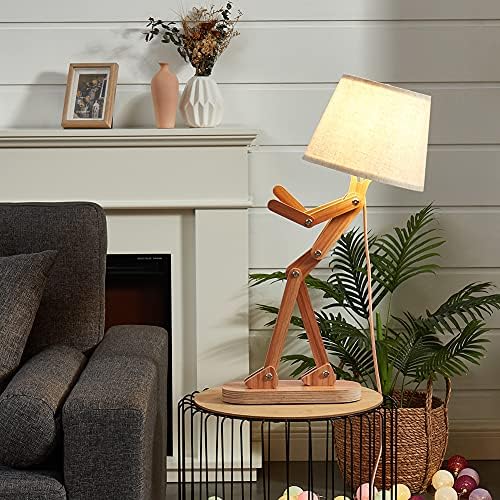 Cute Wood Table Lamp for Kids Room Bedroom, Bulb Included, Ash