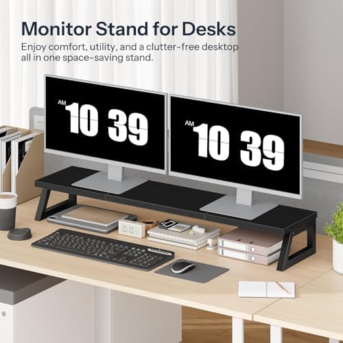 HOOBRO Dual Monitor Stand Riser, 39 Inch Large Computer Monitor Stand for 2 Monitors, Computer Monitor Riser, Desk Shelf Organizer for Office Desk, Accessories, Black BB121CJ01