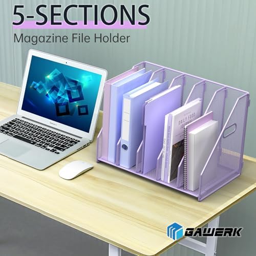 MINDEPOT Desk File Organizer Folder Holder with 5 Vertica for Office Purple