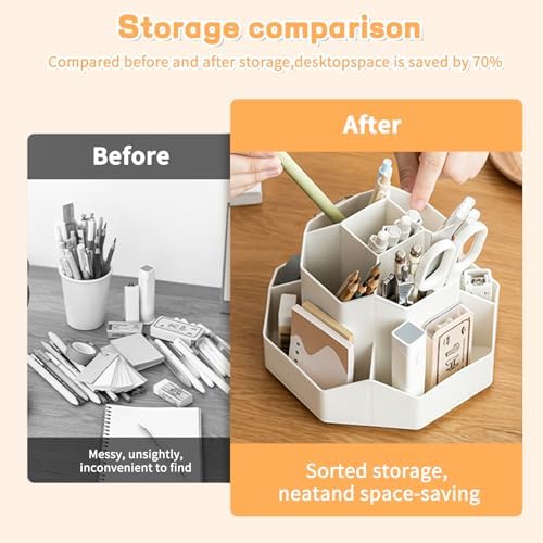 Cayxenful Pencil Pen Holder for Desk,9 Slots 360 Degree Rotating Desk Organizers,Desktop Storage Stationery Supplies Organizer, Cute Pencil Cup Pot For Office, School, Home(White)