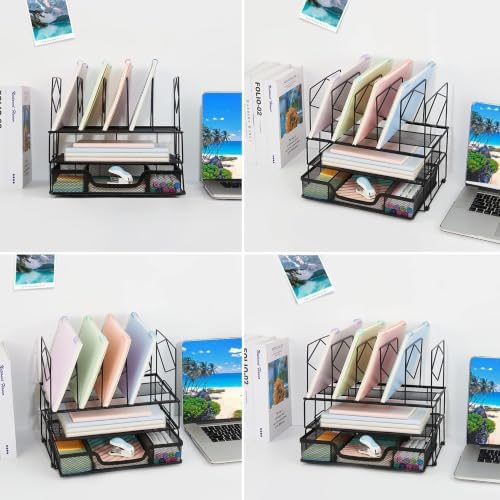 Desk Organizers and Accessories, 2-Tier Desk Organizer with Drawer, Black