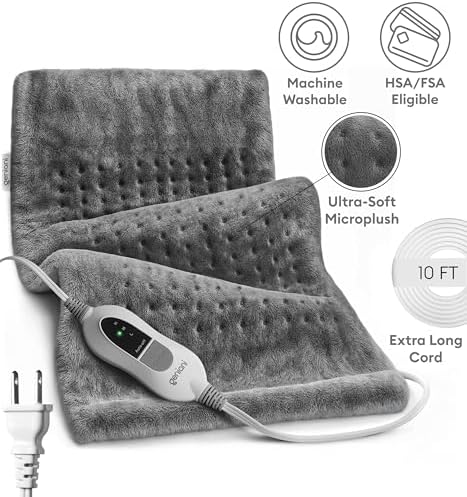 GENIANI XXL 18"x26" Heating Pad for Back Pain & Cramps Relief, Electric Throw - Auto Shut Off, Machine Washable, Heat Pad, for Women, Men, Heat Patches (Tabby Gray)