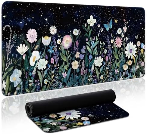 Aesthetic Desk Mat, Cute Celestial Garden Desk Pad Protector for Work & Decor, 35.4" x 15.7", Pretty Non-Slip Extended Mouse Pad for Office or Home
