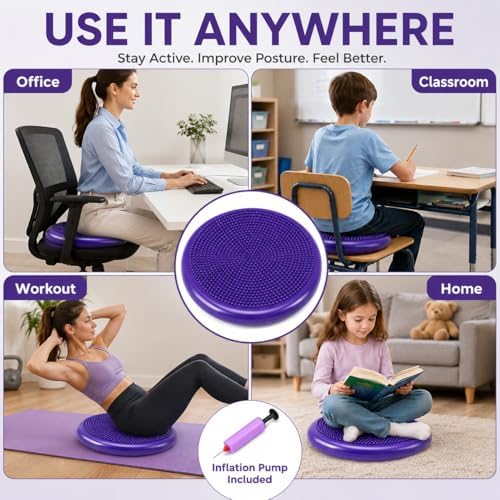 Hanstuten Wobble Seat Cushion Balance Disc - Rubber Wiggle Seat for Active Sitting, Office Desk Chair, and Core Strength Training