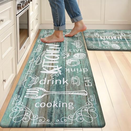 HEBE Anti Fatigue Kitchen Rugs Set of 2, Cushioned Kitchen Mats for Floor