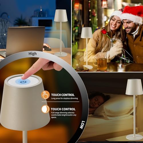 IMQSQIK 2 Pack Cordless Table Lamp, 5000mAh Portable Rechargeable LED Desk Lamp, 3 Color Modes Stepless Dimming Table Light with Memory Function, for Dinner, Patio, Home, Restaurant.