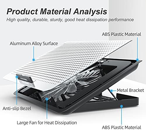 ICE COOREL Aluminum Laptop Cooling Pad, Laptop Cooler Stand with 7 Height Adjustable, Laptop Fan Cooling Pad for Laptop 12-15.6 Inch, Notebook Cooler Pad with Two USB Port (Silver)