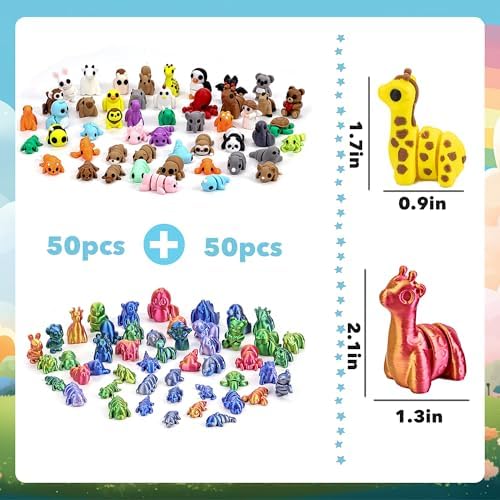 105pcs 3D Printed Animals, 3D Printed Animals, Articulated Pocket Fidget Toys Bulk, Party Favors, Goodie Bag Stuffers, Desk Pets for Classroom Rewards, Exchange Gifts for Boys Girls Toddlers