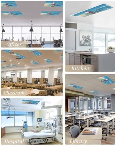 Beach Christmas Magnetic Fluorescent Light Covers for Ceiling Lights 2 x 4 Feet,Coastal Ocean Turtle Santa Claus Blue Office Classroom Kitchen Drop Ceiling Light Covers Filters Shade Panel 4 Packs