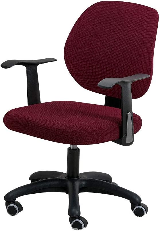 FORCHEER Desk Chair Back and Seat Cover 2 Pieces Wine-red Jacquard Stretch Split Office Chair Covers Water Resistant Washable