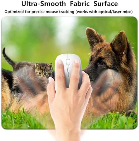 9.5x7.9 Inch Office/Gaming Mouse Pad, German Shepherd and Kittens Lovely Pet Friends, Cute Anti-Slip Mat for Desk Decor