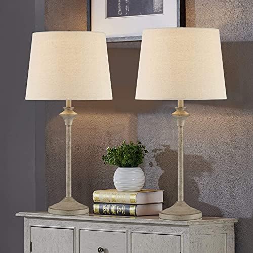 Maxax Farmhouse Buffet Table Lamps Set of 2 for Living Room, 26" Brown Bedside Nightstand Lamps with Oatmeal Fabric Shade Metal Base Decor for Bedroom, Living Room, Office, Kids Room