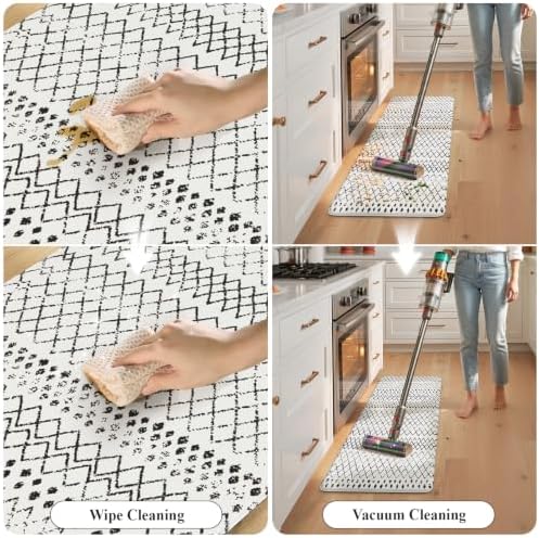 KIMODE Anti Fatigue Kitchen Mat for Floor,Kitchen Rugs Set of 2 Black/White