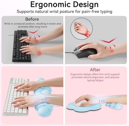 Sushret Cloud Wrist Rest for Computer Keyboard and Mouse Pad Set, Blue