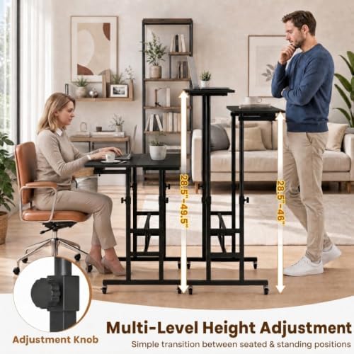 Tangkula Height Adjustable Mobile Standing Desk with Built-in Power Outlets