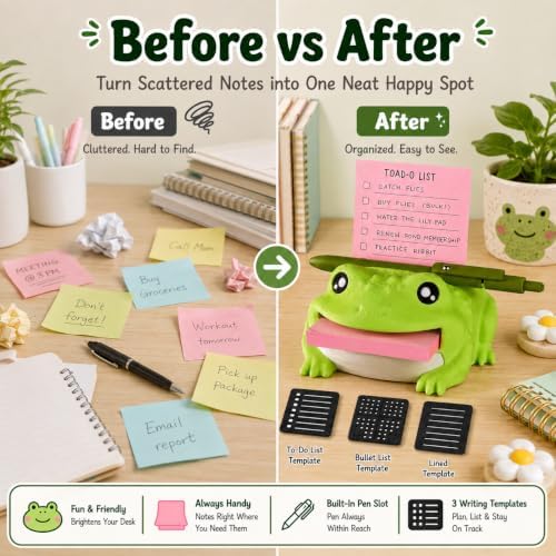 Note Toad Desk Organizer Sticky Note Holder – Frog Shaped Sticky Note Stencil and Holder with 3 Writing Guides, Creative Sticky Note Dispenser for Desk，Mint Hippo