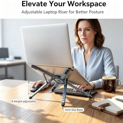 Foldable Laptop Stand, Adjustable w/Magnetic Phone Holder, Aluminum 10-16"
