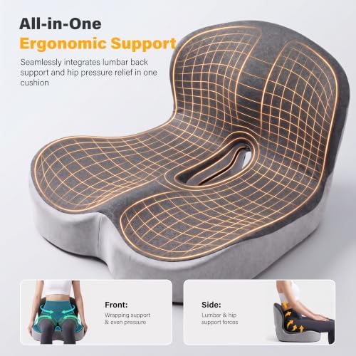 CHANCEE X-Large Ergonomic Seat Cushion with Lumbar Support (Grey)