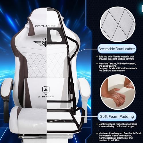 GTPLAYER Gaming Chair Fabric with Pocket Spring Cushion, Big and Tall Gamings Chairs 350LBS High Back Computer Chair with Footrest for Adults Lumbar Support Swivel Game Chair for Office Gaming Brown