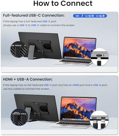 16" Portable Monitor, 1200P FHD Laptop Screen Extender, Plug & Play