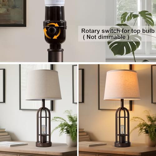 SRJJA 24" Farmhouse Touch Table Lamps for Living Room Set of 2 with USB A+C