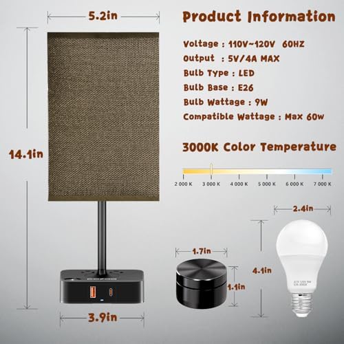 Bedroom Nightstand Lamp with Charger, Touch Table Lamps with Remote Control