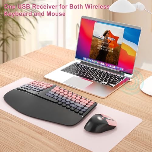 Ergonomic Wireless Keyboard Mouse, Mechanical Gaming Set with Wrist Rest