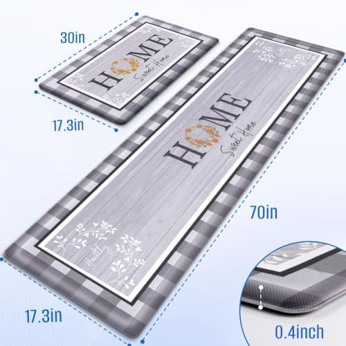Kitchen Mats 2PCS, Anti Fatigue Rugs, 17.3x30+17.3x70in, Grey