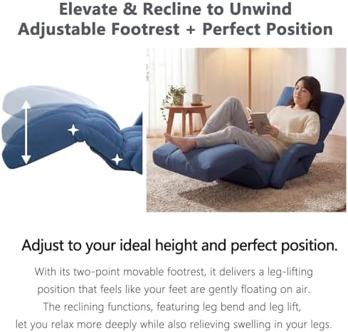 Adjustable Floor Gaming Chair with Footrest, 14-Position Backrest