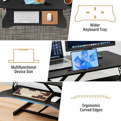 37 Inch Standing Desk Converter, Height Adjustable Desktop Standing Desk, Stand Up Riser Compatibles with 2 Computer, Stand Up Converter Laptop Workstation to 18.8" Tall, Black