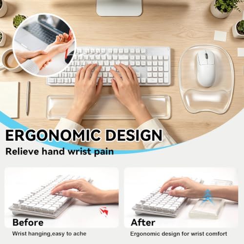 Gel Wrist Rest for Keyboard,Clear Keyboard Wrist Rest and Gel Mouse Pad Set