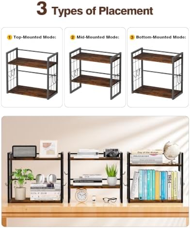 2-Tier Desktop Bookshelf, Desk Shelf Organizer, Rustic Brown