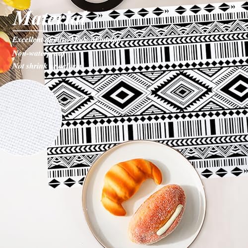 Shrahala White Boho Triangle Placemats, Black Geometric Bohemian Table Mat Linen Burlap Washable Double-Deck Heat Insulation for Dining Table Kitchen Table Set of 4 (12 x 16 inch)