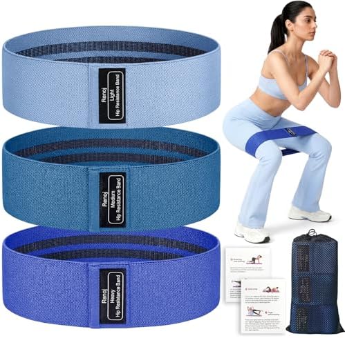 Renoj Resistance Bands for Working Out: 3-Set Professional Exercise Bands for Pilates, Yoga, Home Gym, Booty, Leg Training | Heavy/Medium/Light Fabric Loops for Women Men