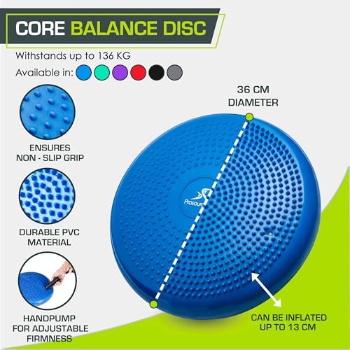 ProsourceFit Core Balance Disc, Inflatable Wobble Cushion with Hand Pump, Dual-Textured Non-Slip Surface for Core, Balance, and Stability Training, 14-inch
