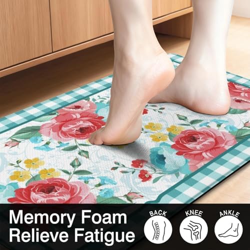 Pastel Floral Anti Fatigue Kitchen Rugs, 17.3"x47"+17.3"x29"