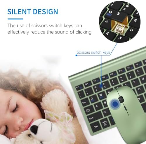 Wireless Keyboard and Mouse Ultra Slim Combo with Dual System - Green Black