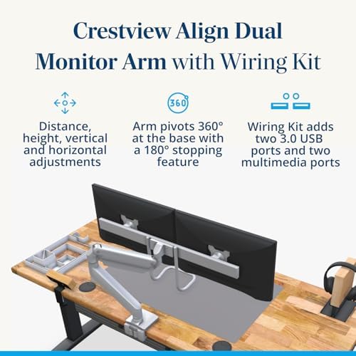 UPLIFT DESK Crestview Align Dual Monitor Arm - Gas Spring Monitor Mount with Adjustment Handle & USB Ports, 13-32” Inch Displays, VESA Compatible, Clamp or Grommet Mounting, Fits Standing Desks (Gray)