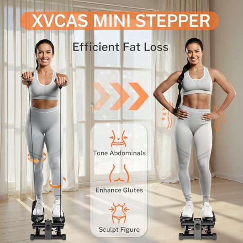Mini Stair Stepper with Resistance Bands for Home Exercise Compact Stair Stepper with LCD Monitor, 220 lb Capacity, Smooth Low-Impact Cardio Training for Home Daily Workout