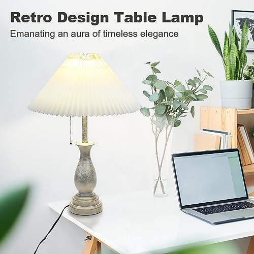 LALISU Farmhouse Table Lamp with Pull Chain Switch 3-Way Table Lamp Rustic