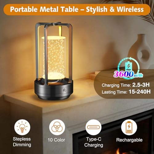 Portable Table Lamp for Outdoor Indoor Cordless Lamp with 10 RGB Colors