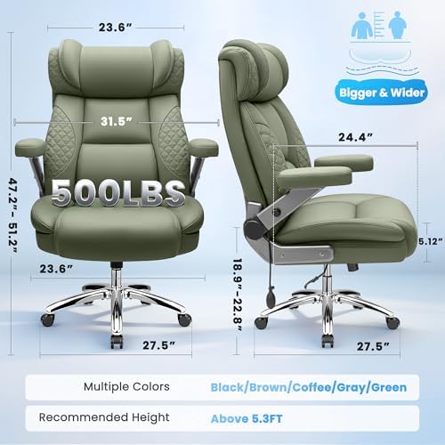 Big and Tall Office Chair, Desk Computer Chair for Heavy People, Oversized Executive Gaming Chair, Extra Wide 500LBS Ergonomic Comfy Office Chair with Adjustable Lumbar Support & 5D Flip Arms
