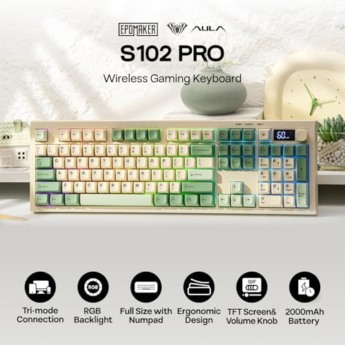 EPOMAKER Aula S102 PRO Membrane Gaming Keyboard w/TFT Screen & Volume Knob